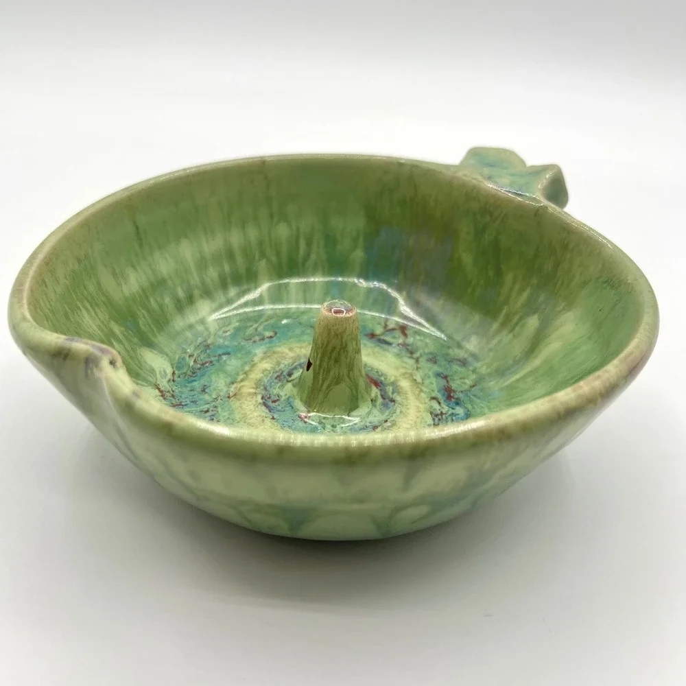 Apple Shaped Pottery Ring‎ Holder Dish Green Decorative Handmade Ceramic